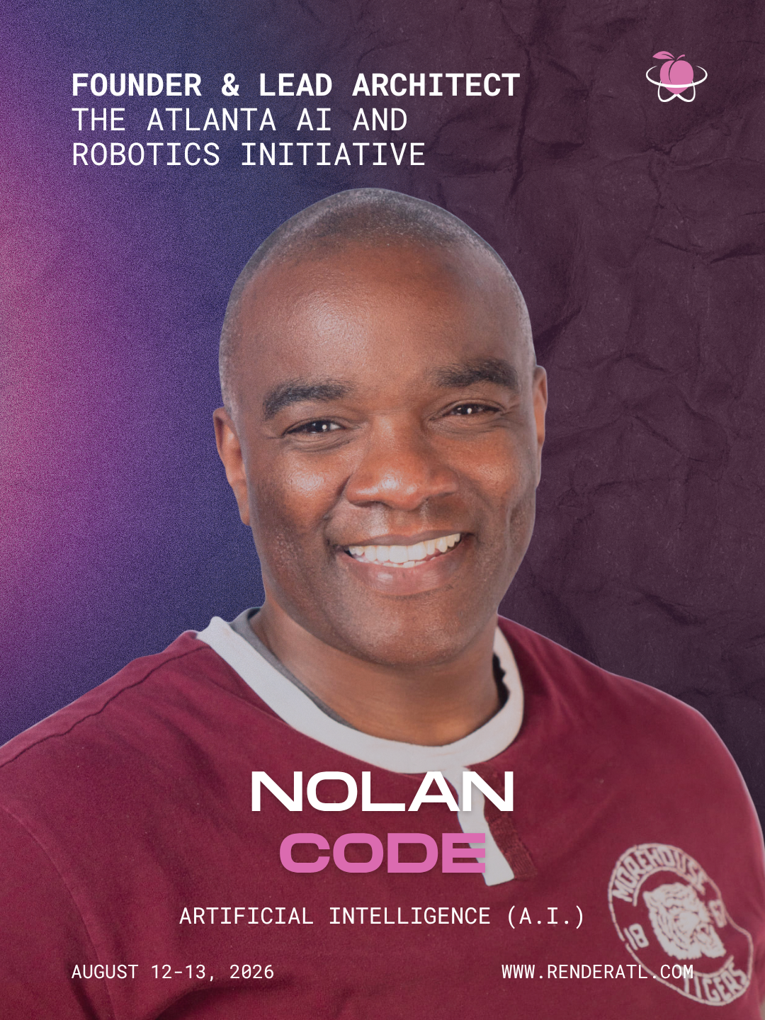 Nolan Code RenderATL 2026 artificial intelligence speaker graphic